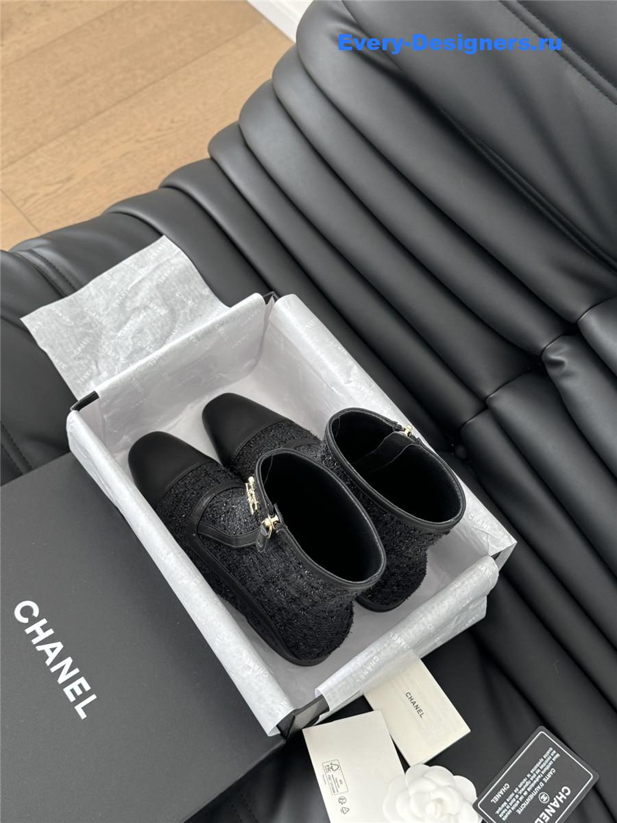 Ch**el logo black tweed ankle boots
