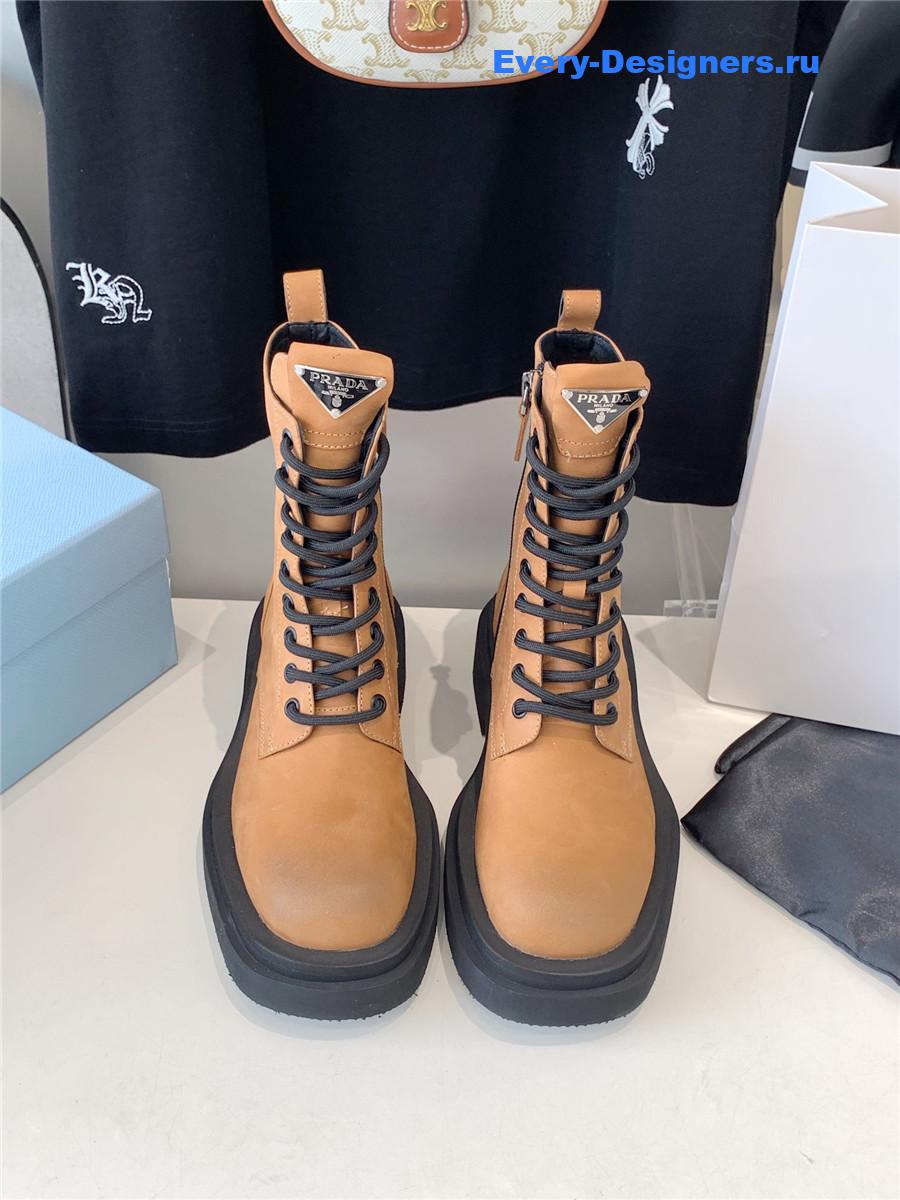 Pra*a triangle logo brown high top boots