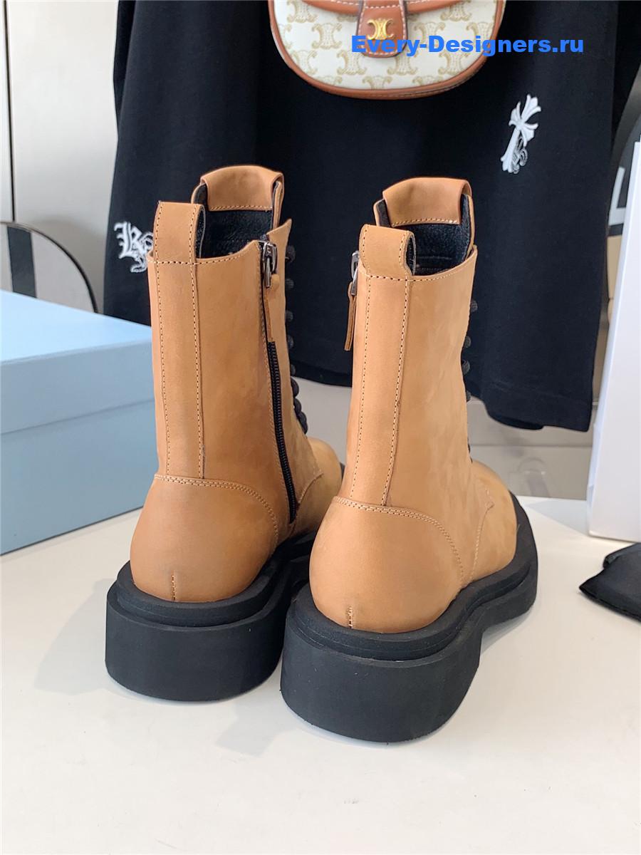 Pra*a triangle logo brown high top boots