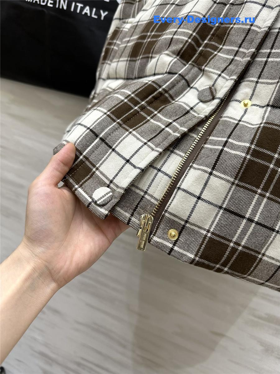 Miu Miu Brown And White Plaid Down Vest