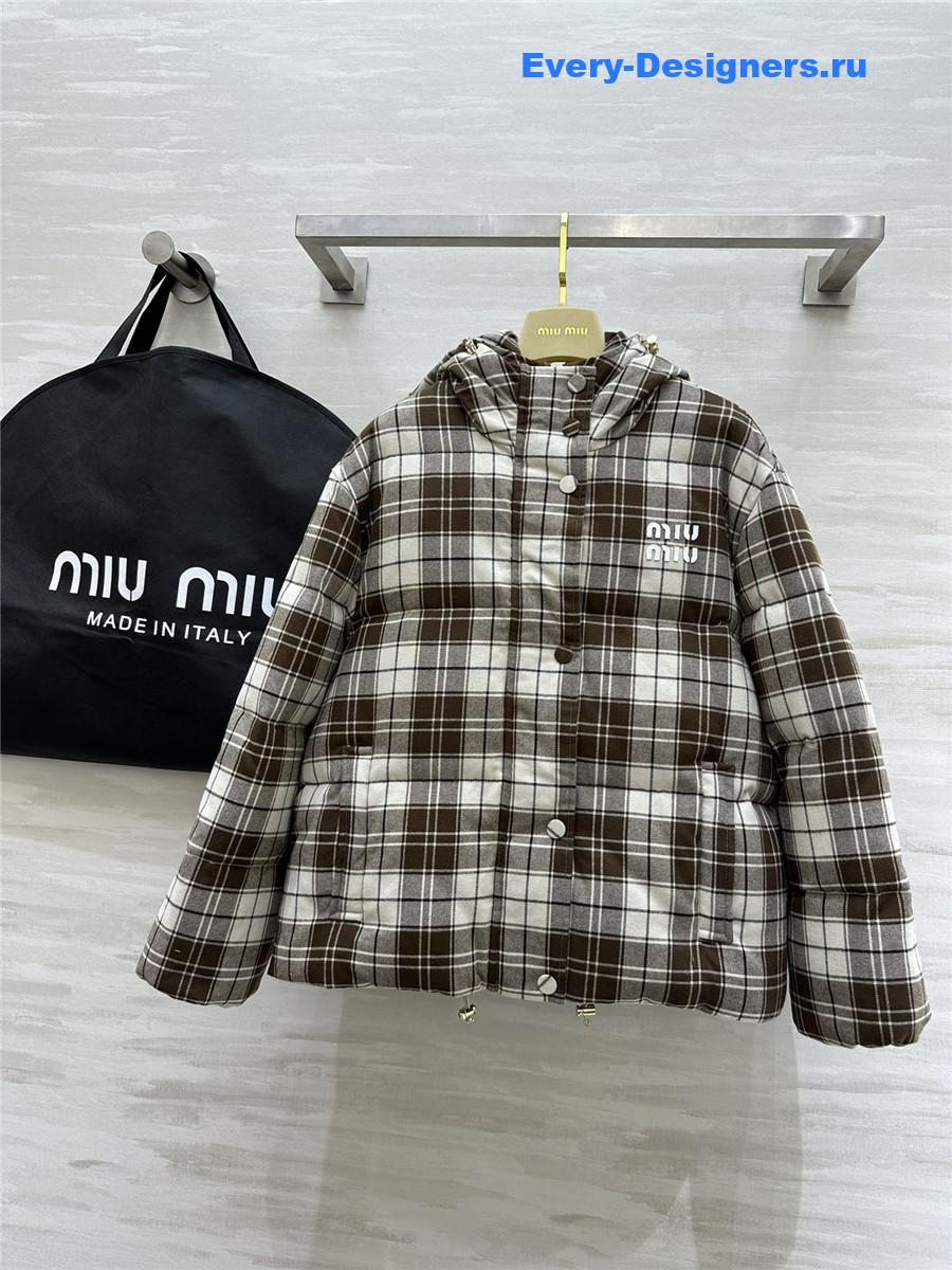 M1um1u check hooded down jacket