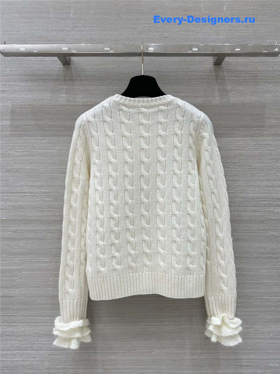 Va1e*ntin0 lace cuffs cashmere sweater white