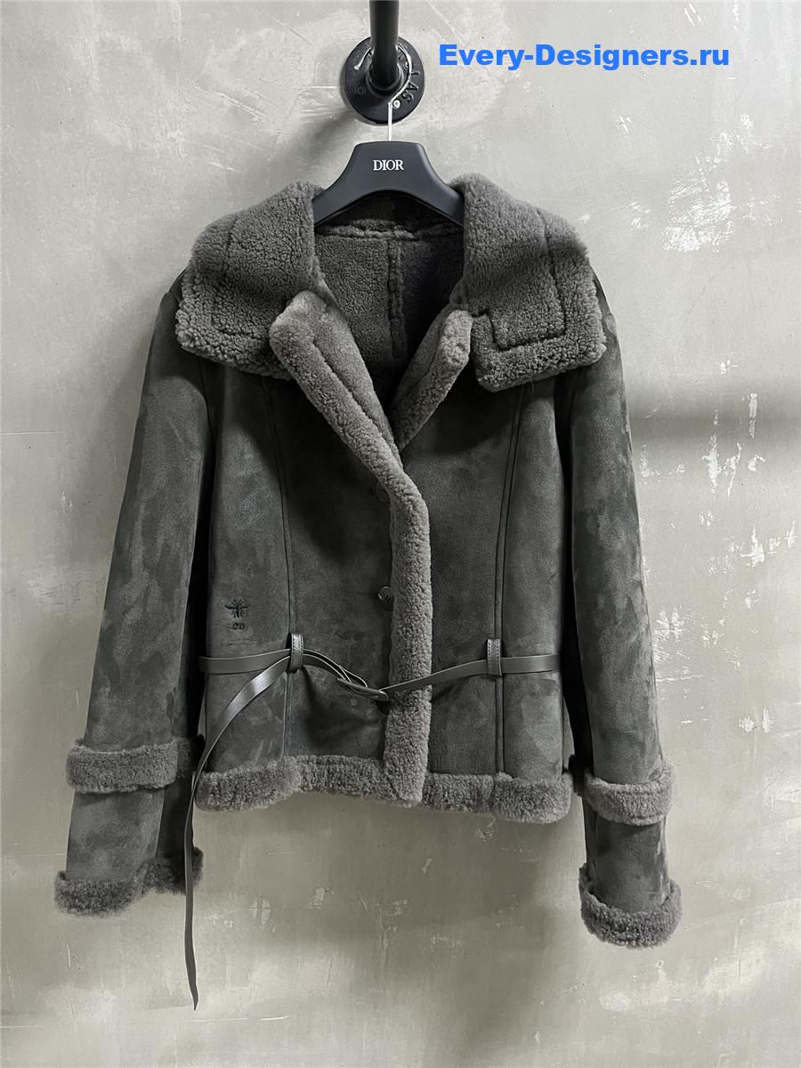 D10r grey sheep skin real fur coat