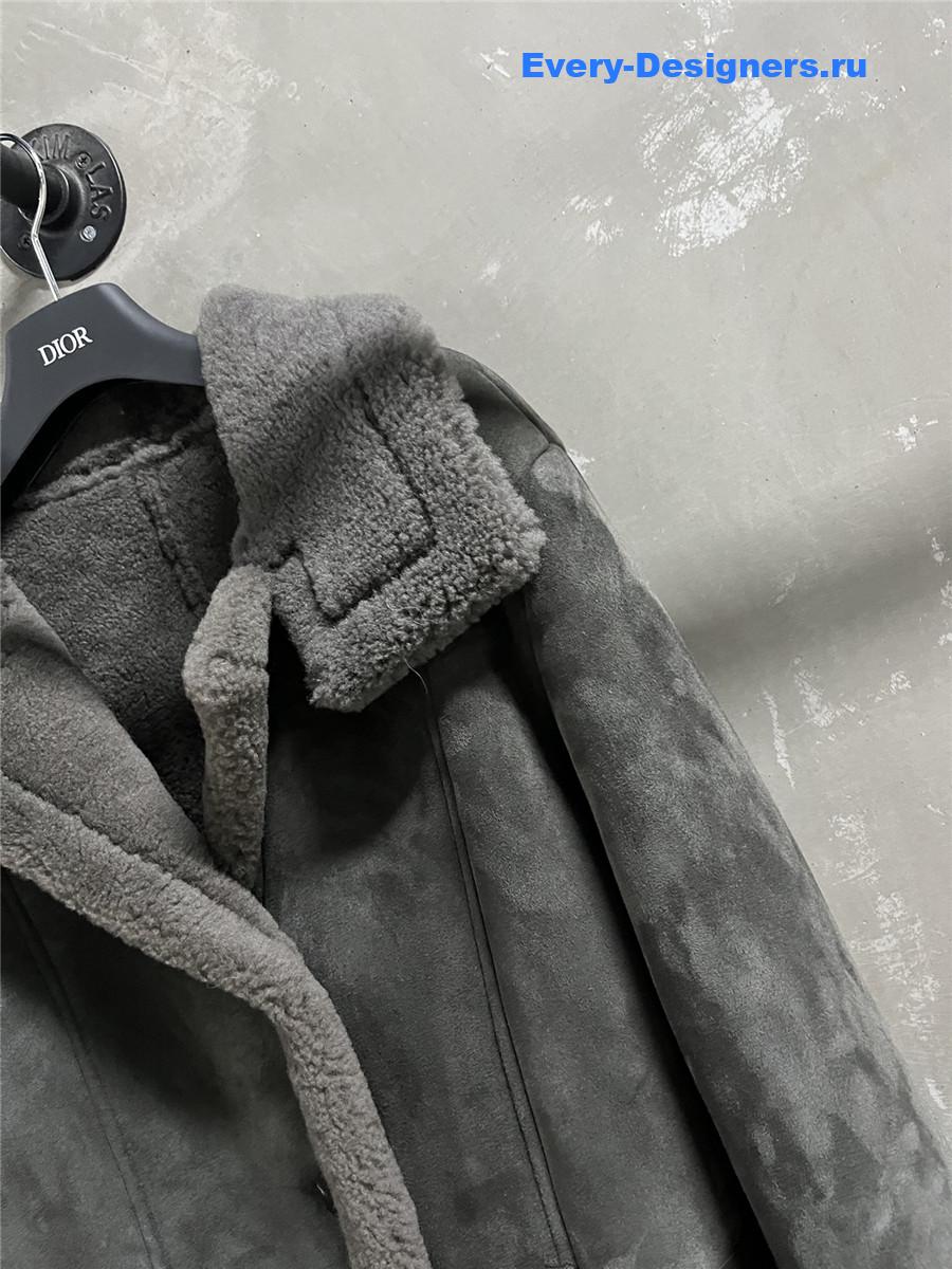 D10r grey sheep skin real fur coat