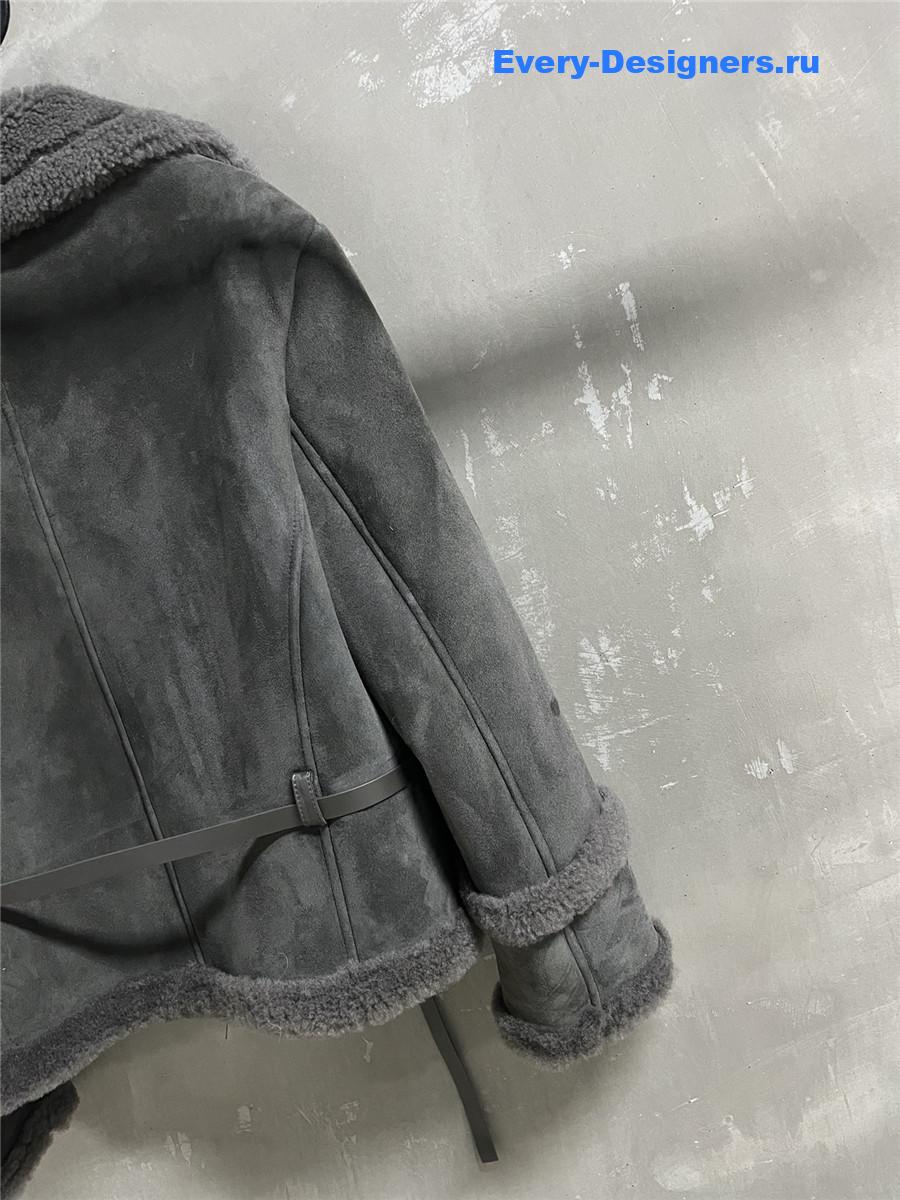 D10r grey sheep skin real fur coat