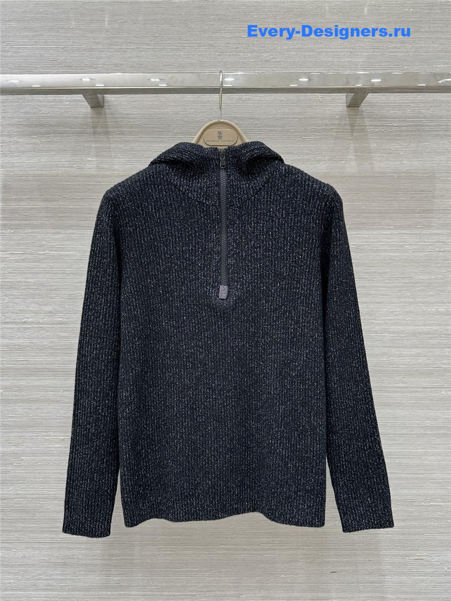 BC Half-Zip Hooded Cashmere Sweater in Grey