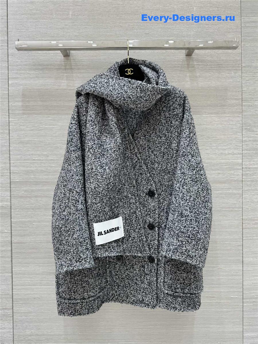 Jil sander scarf-style floral grey coat