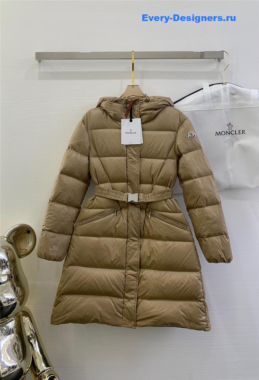 Moncler waist hooded long down jacket
