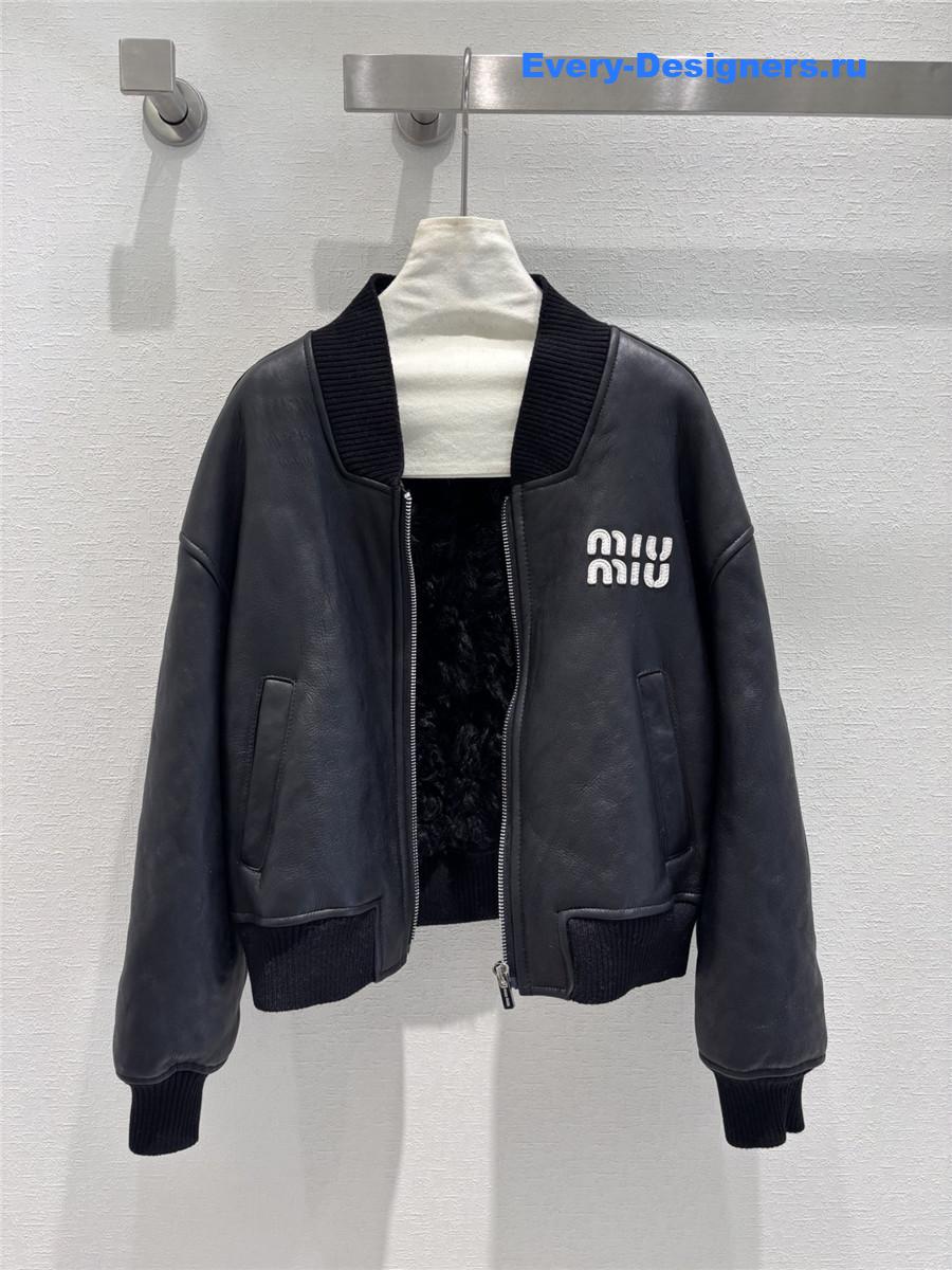 M1um1u ribbed shearling coat