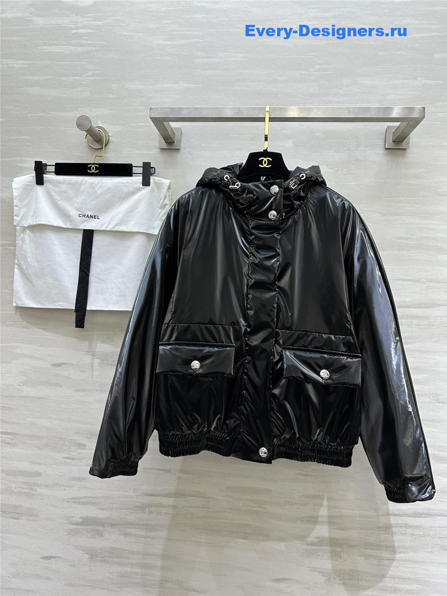 Ch**el sequined hooded puffer jacket
