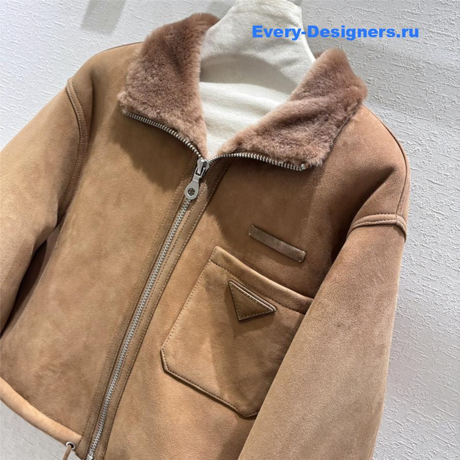 Pra*a leather and shearling biker jacket
