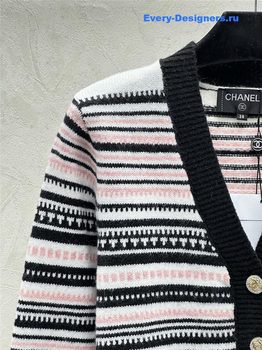Ch**el logo multicolor stripe wool cardigan