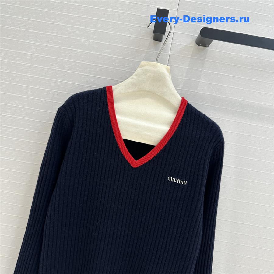 Miu Miu Ribbed V-Neck Cashmere Sweater