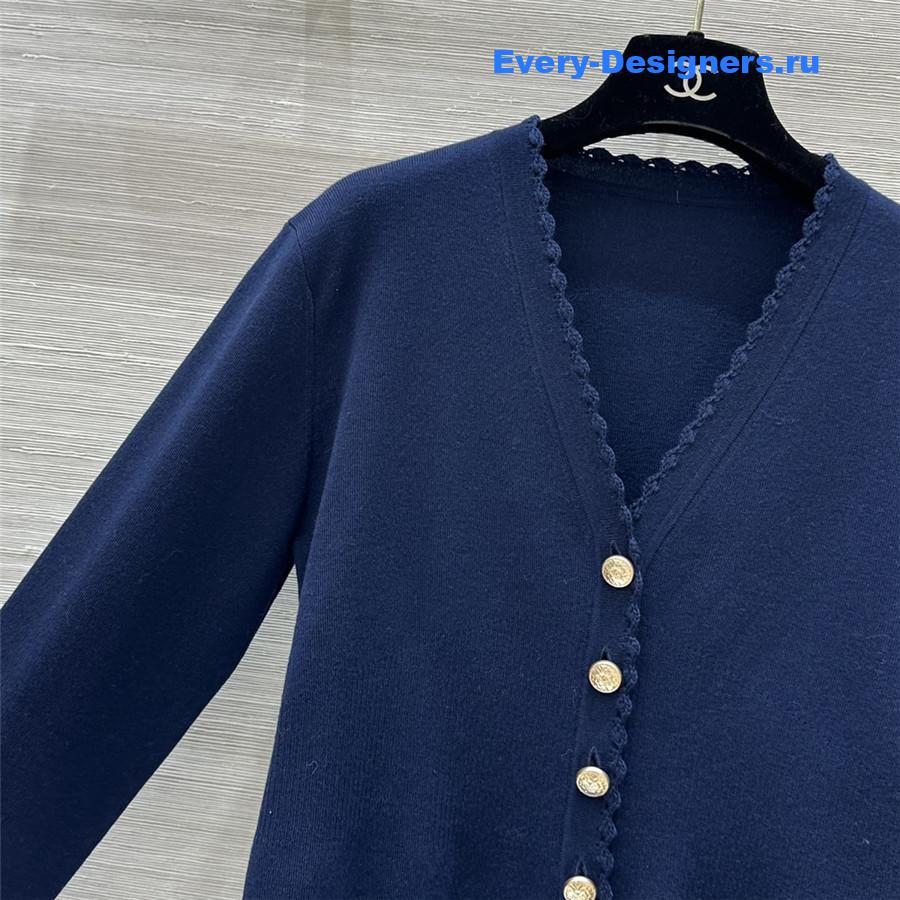 Ch**el v-neck crochet-trim cardigan in navy