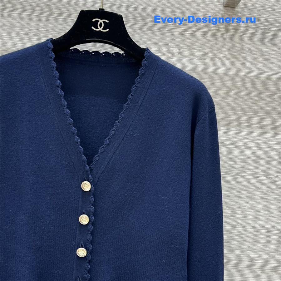 Ch**el v-neck crochet-trim cardigan in navy