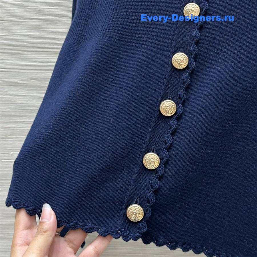 Ch**el v-neck crochet-trim cardigan in navy