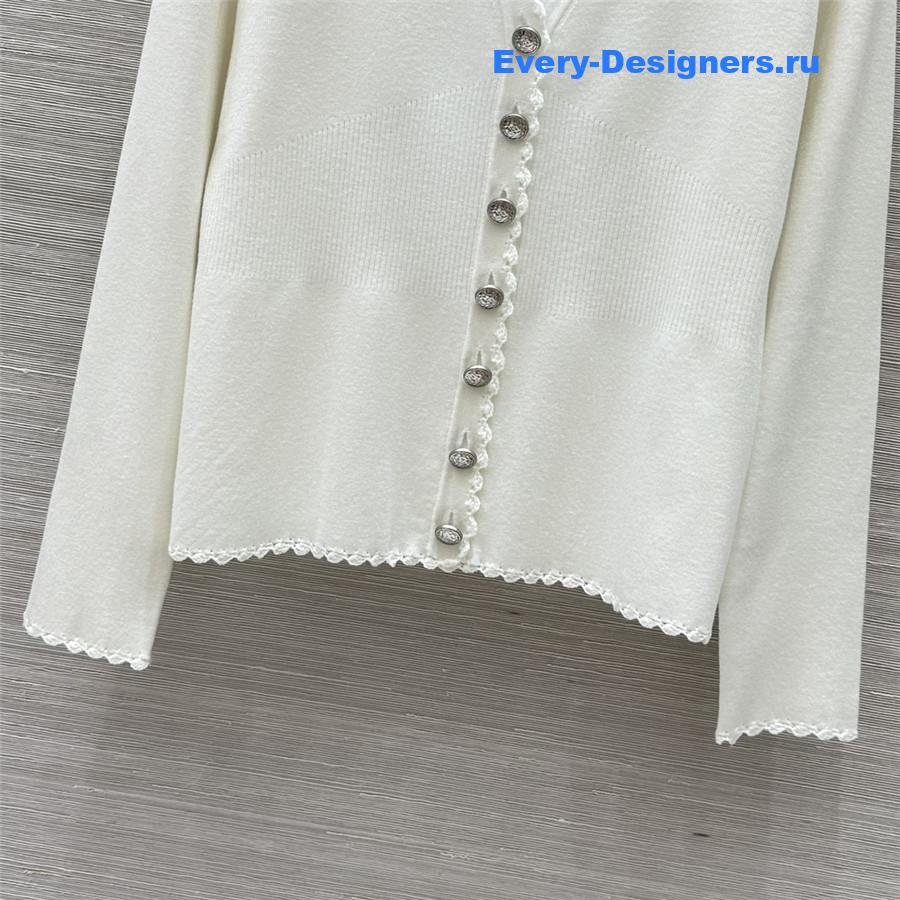 Ch**el v-neck crochet-trim cardigan in white