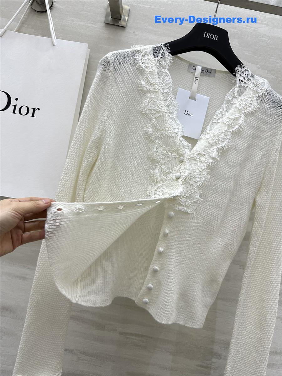 D10r v-neck lace trim cardigan white