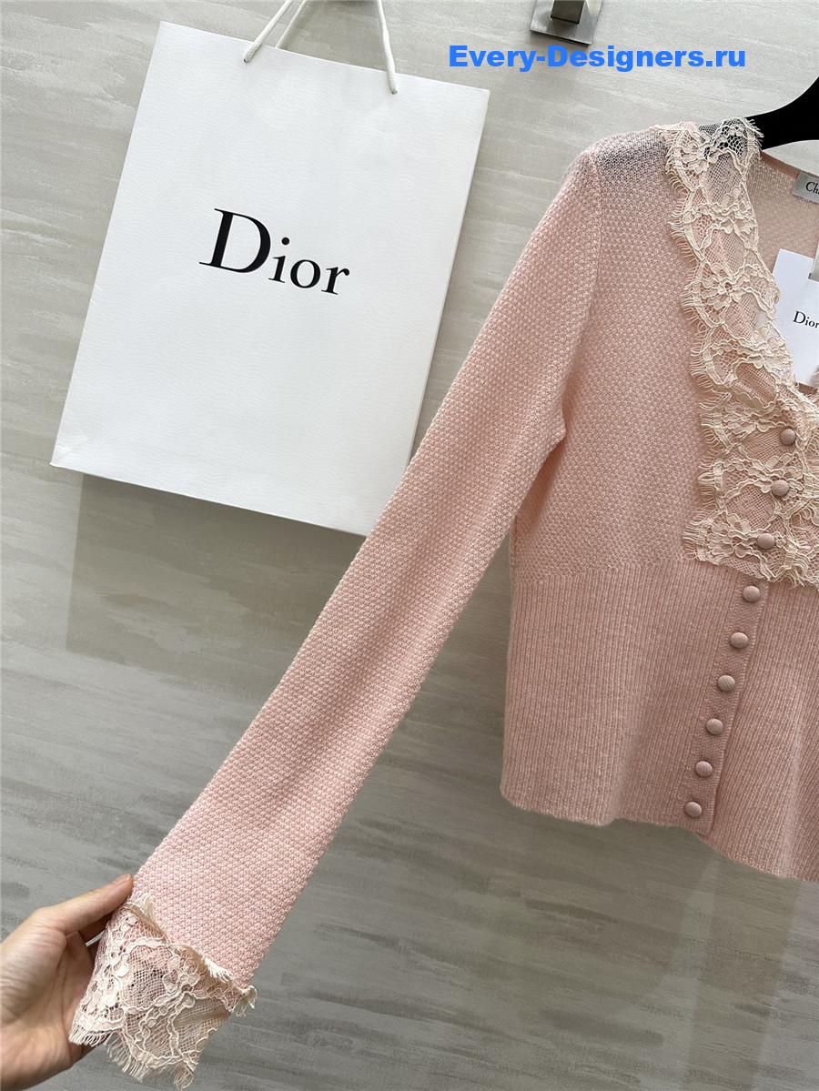 D10r v-neck lace trim cardigan pink