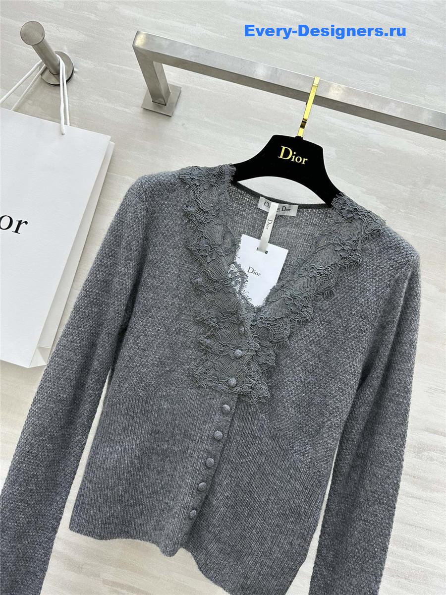 D10r v-neck lace trim cardigan grey