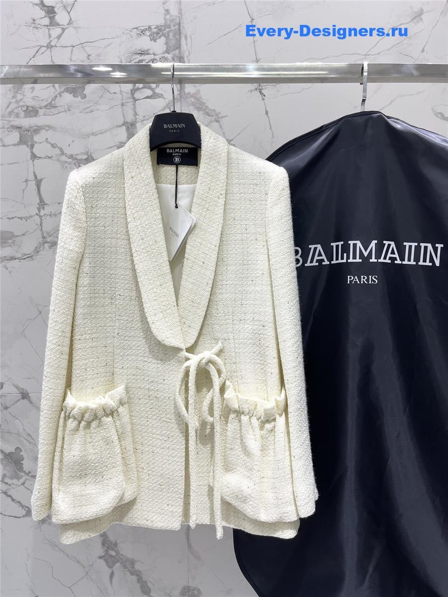 Balmain ruffle pocket tie blazer