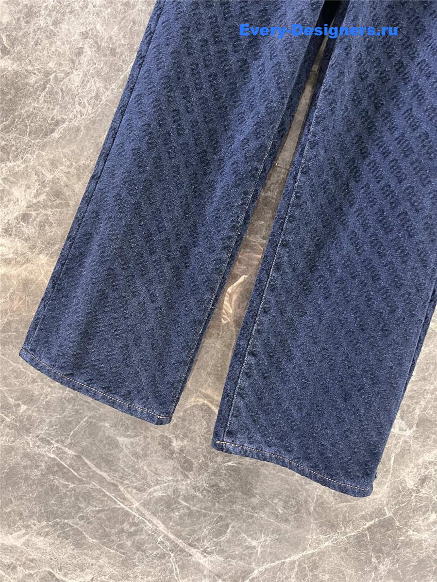M1um1u letter flocked denim wide-leg pants