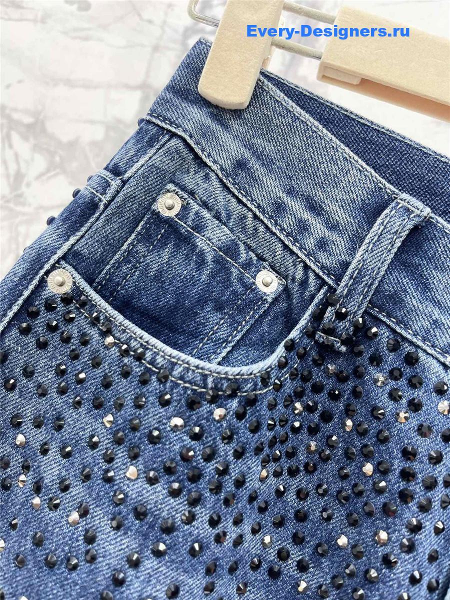 M1um1u rhinestone denim trousers