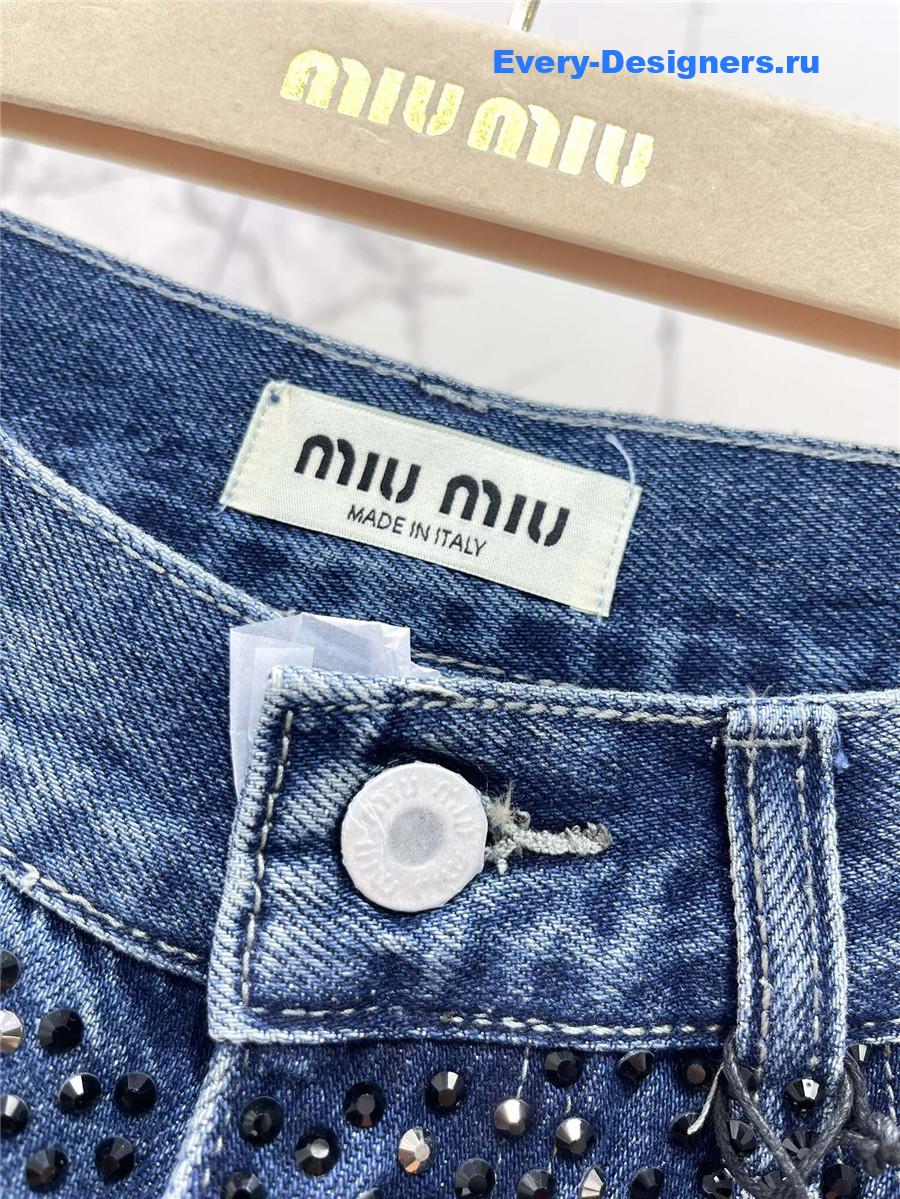 M1um1u rhinestone denim trousers