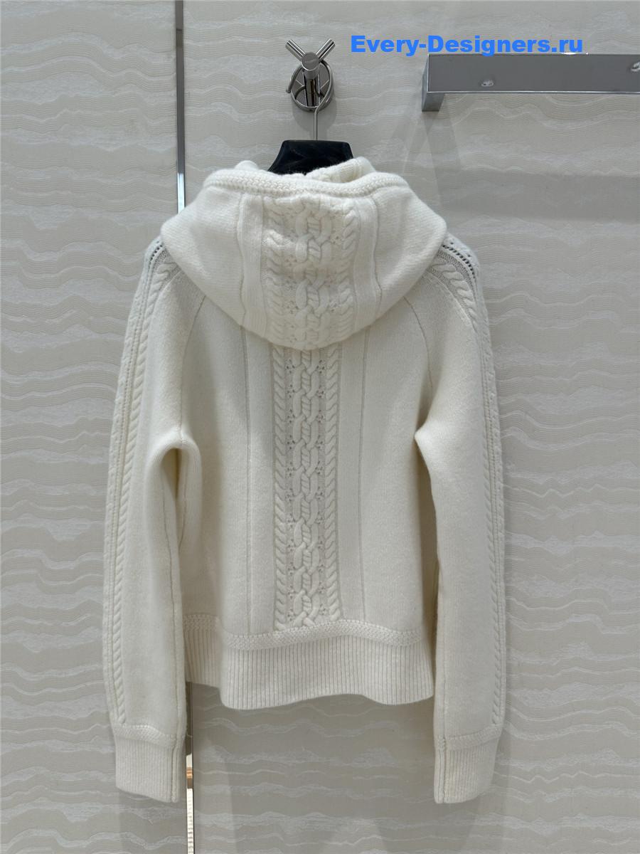 Ch**el white rib cashmere sweater with hood