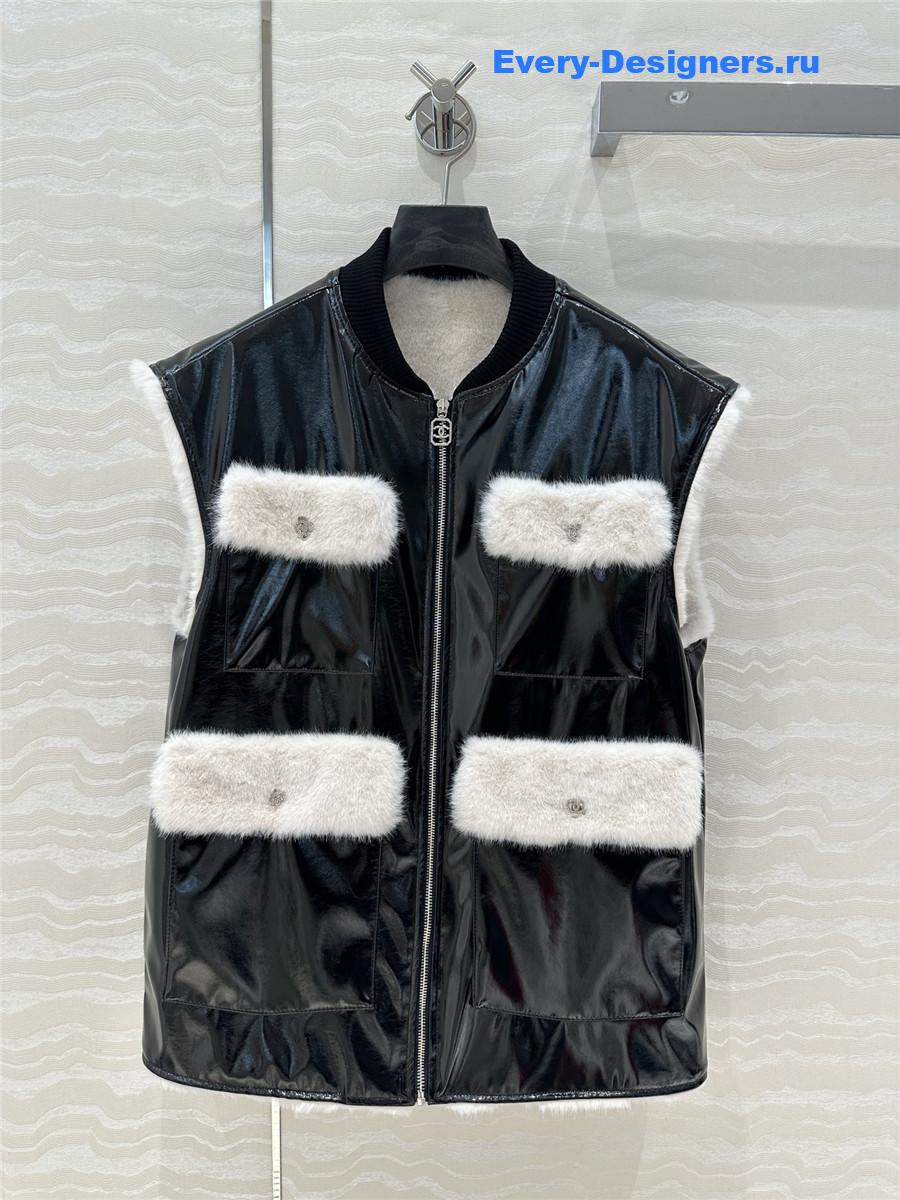 Ch**el fur patchwork protein leather vest