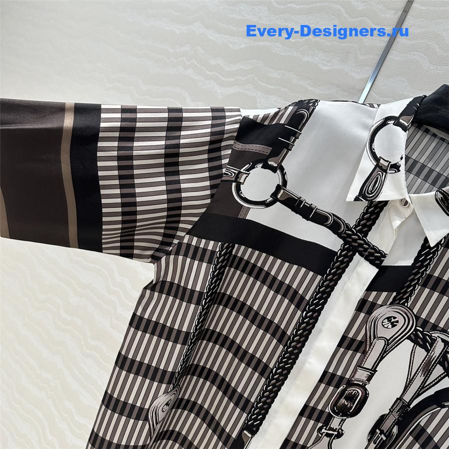 H**me5 saddle leather button print silk shirt