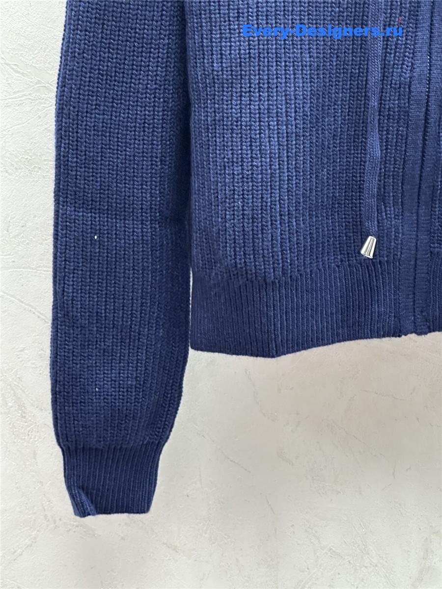 Y51 rib-knit zip-up hooded cardigan blue