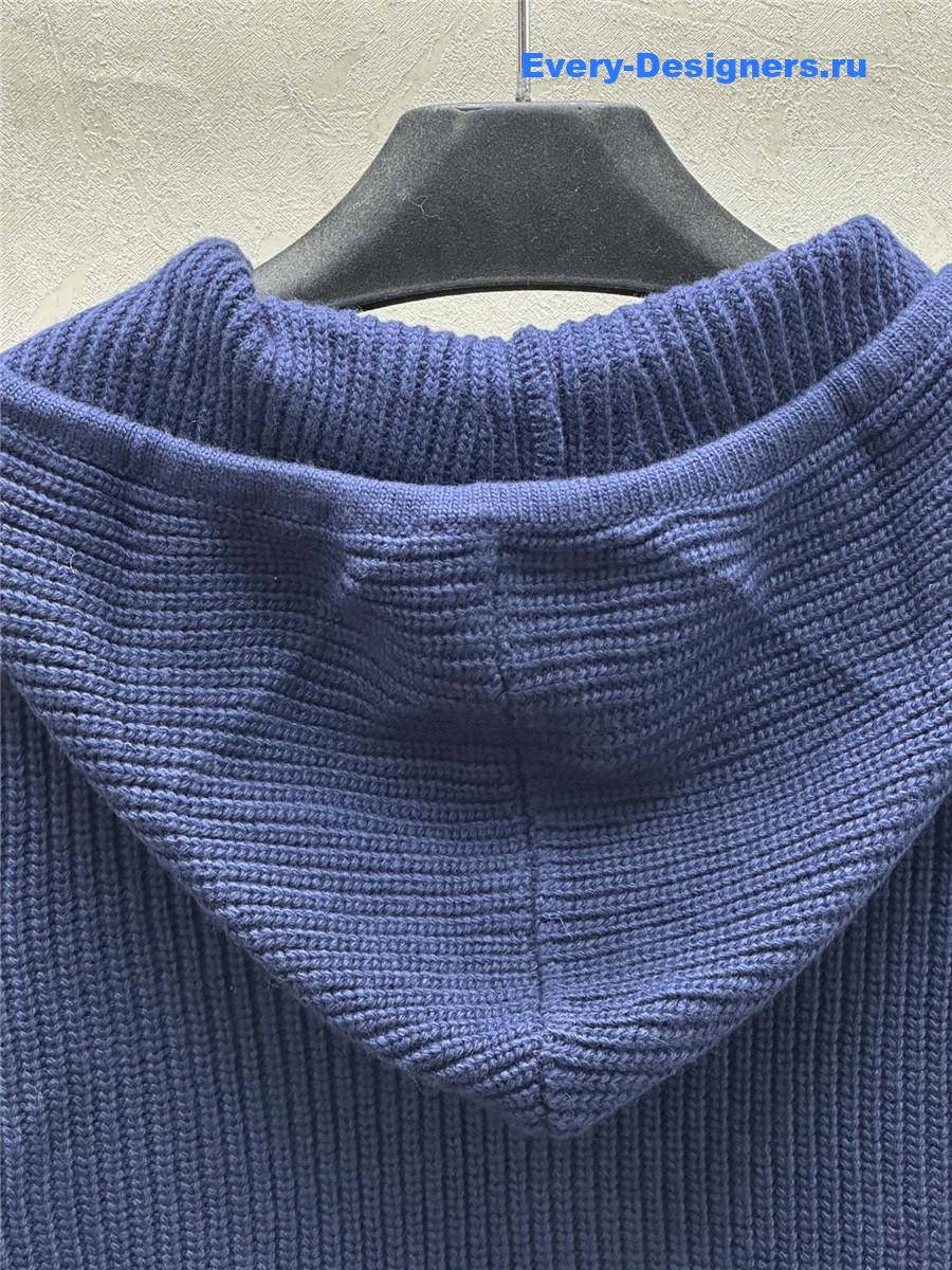 Y51 rib-knit zip-up hooded cardigan blue