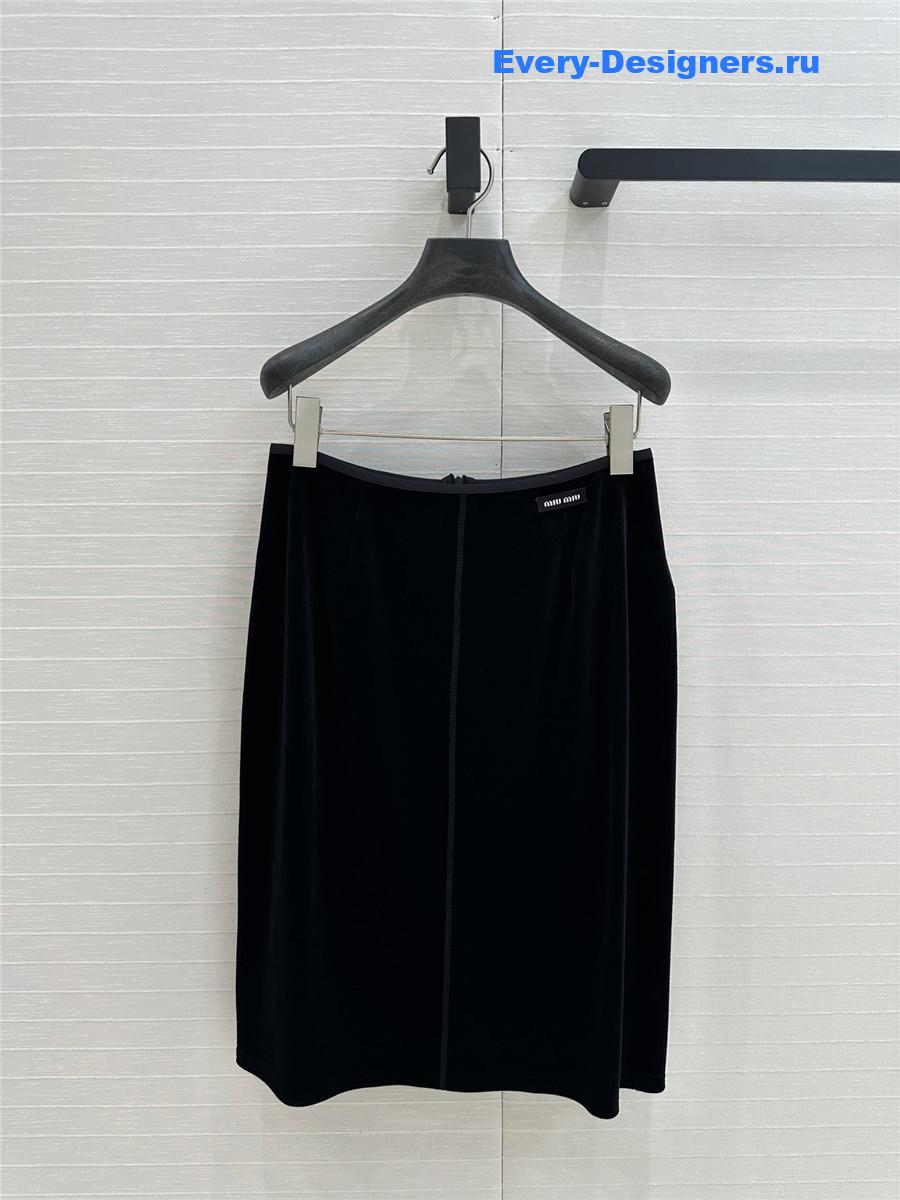 M1um1u velvet label embroidered midi skirt