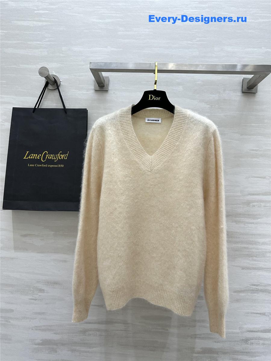 Jil Sander V-Neck Cashmere Sweater Lemon