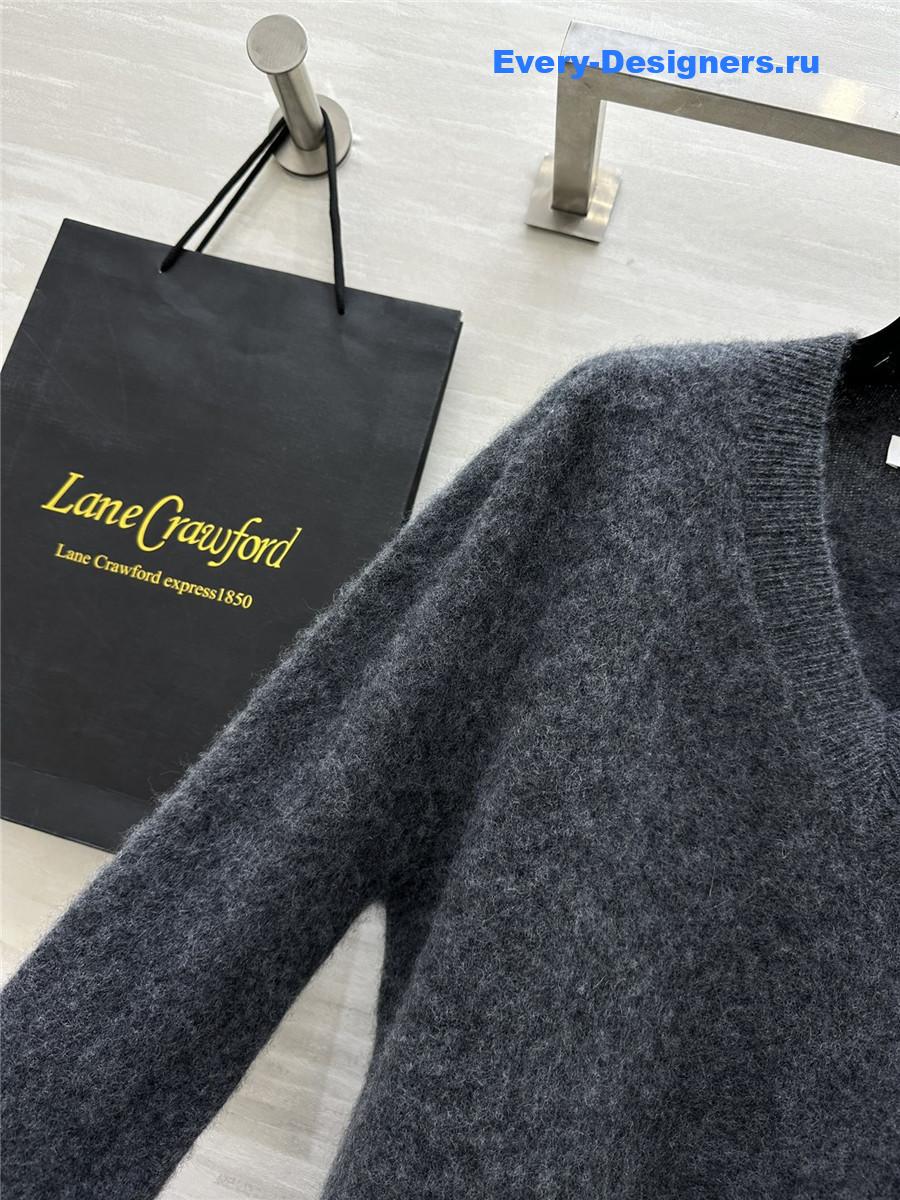 Jil Sander Grey V-Neck Cashmere Sweater