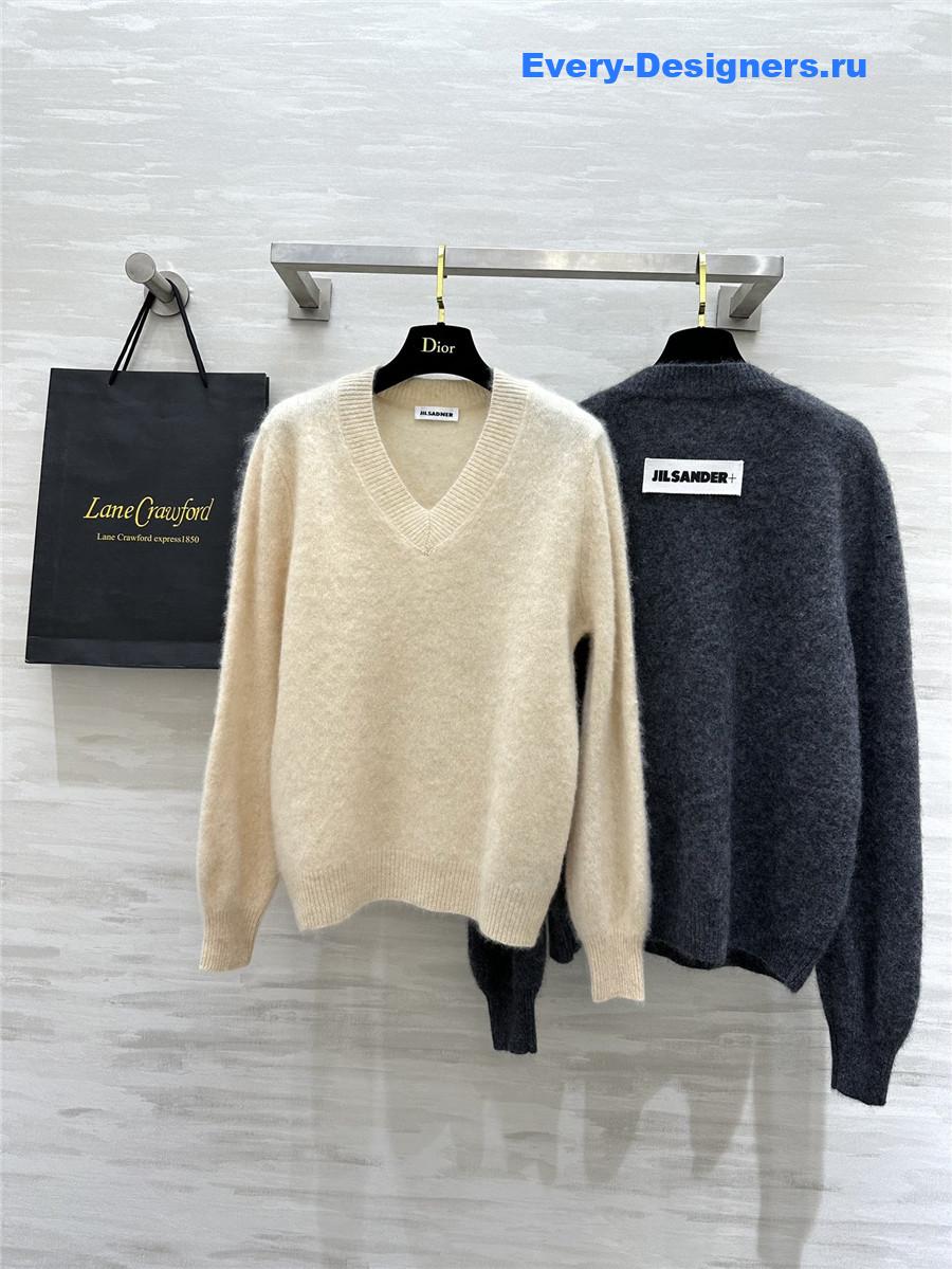 Jil Sander Grey V-Neck Cashmere Sweater