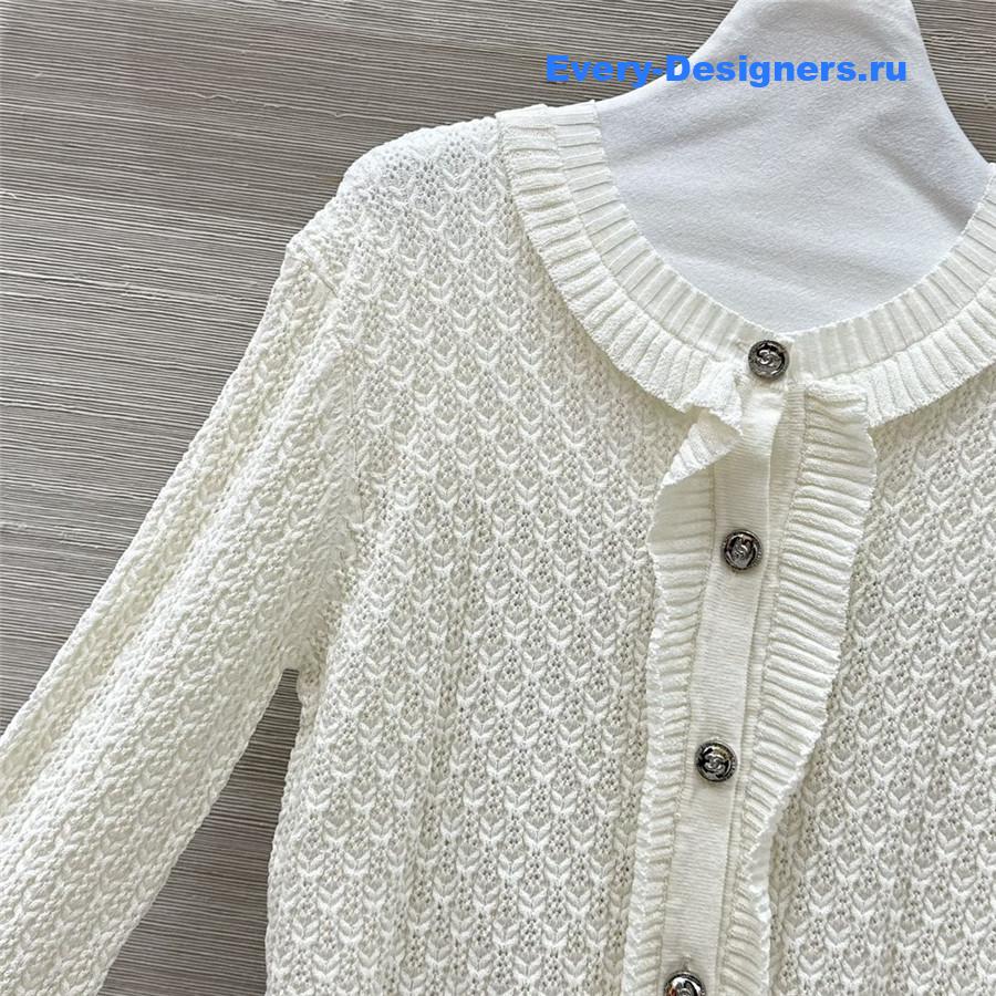 Ch**el lace trim knitted cardigan white