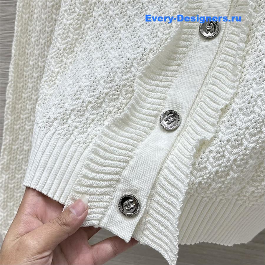 Ch**el lace trim knitted cardigan white