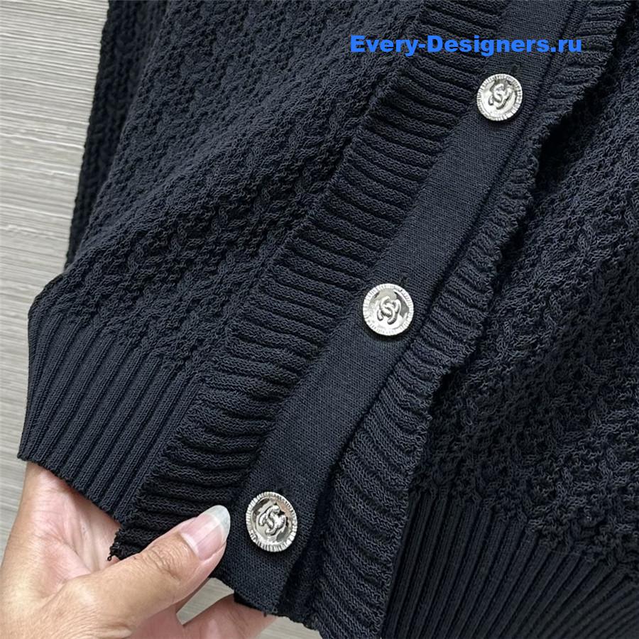 Ch**el lace trim knitted cardigan in black