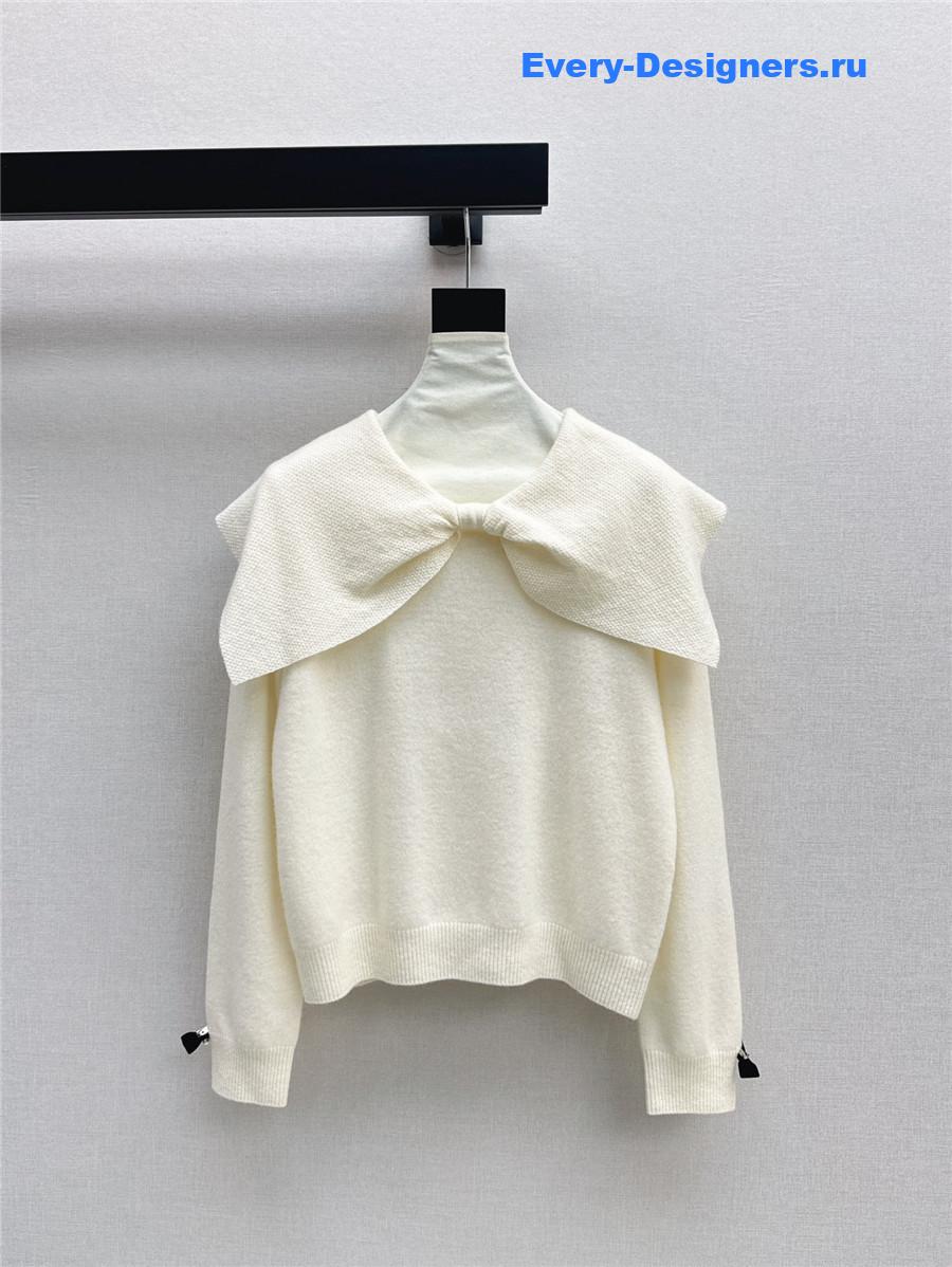 D10r crop bow collar knit sweater white