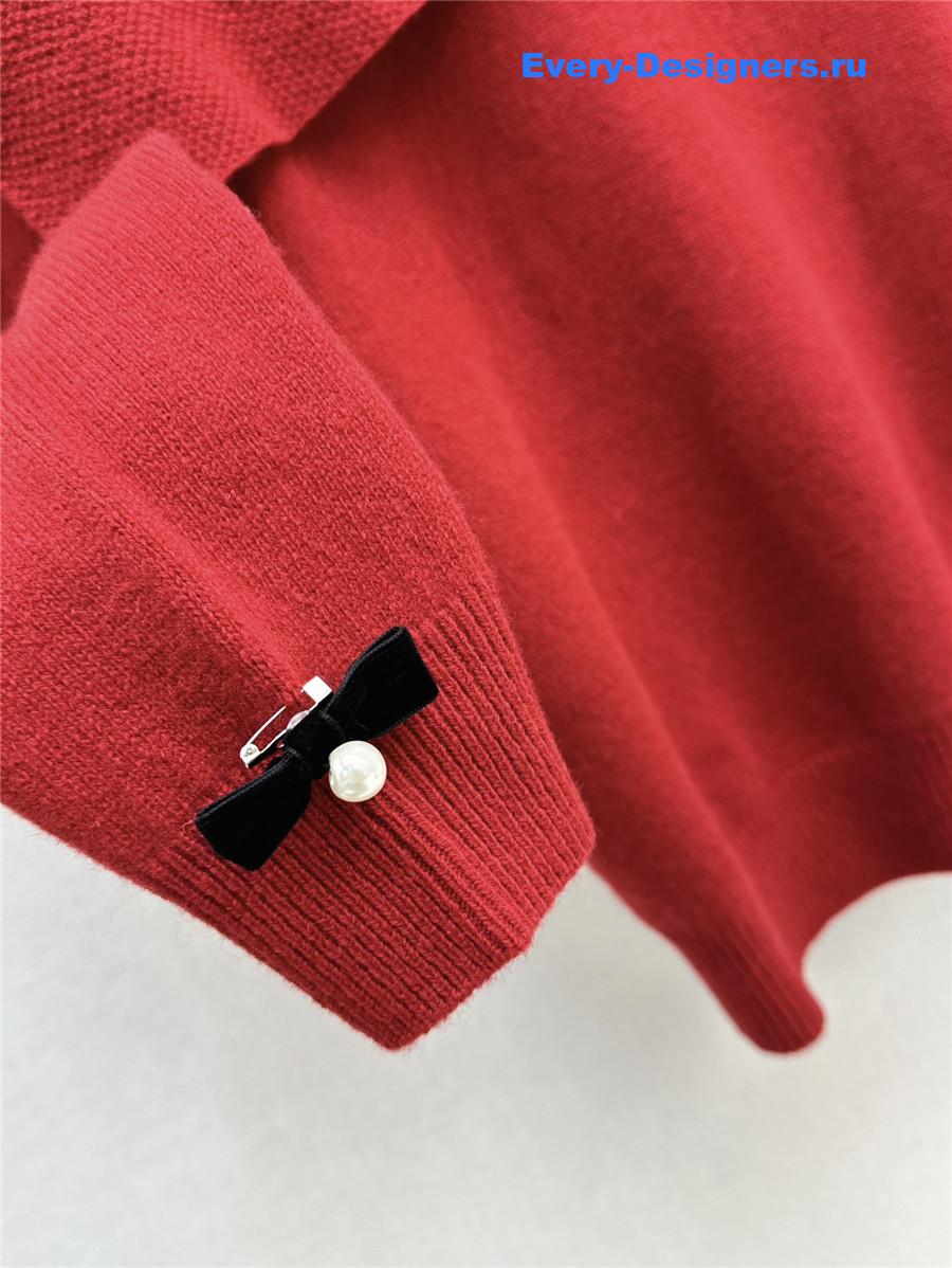D10r crop bow collar knit sweater red