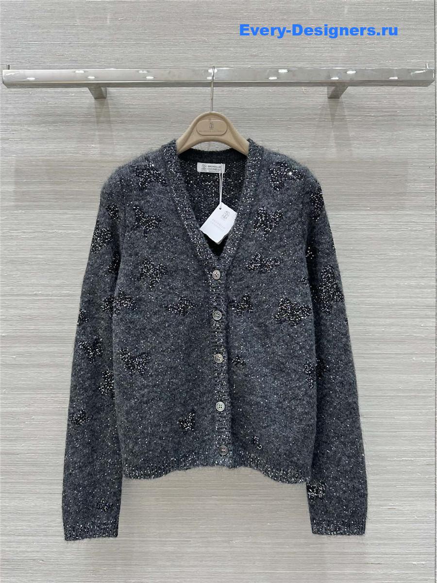 BC Jacquard Embellished Mohair Cardigan in Grey