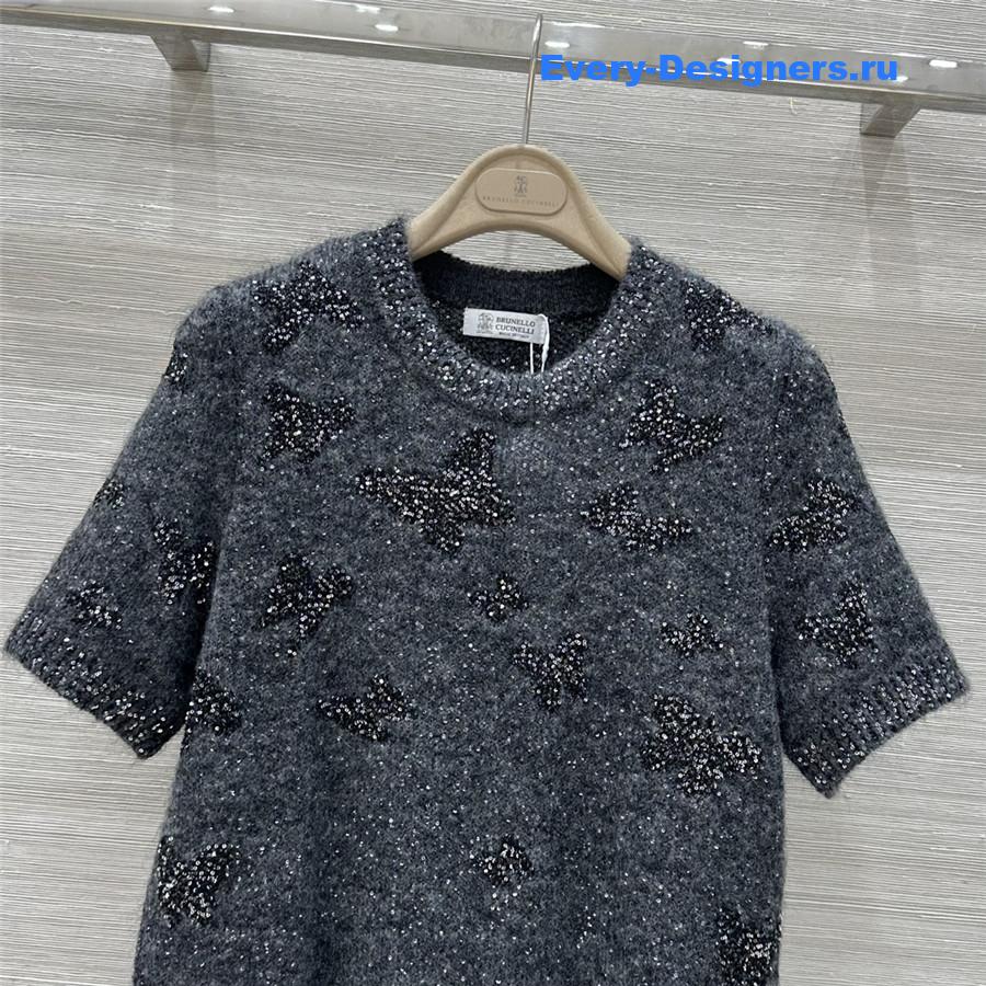 BC Embellished Short-Sleeve Mohair Top in Grey