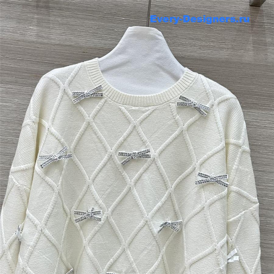 Va1e*ntin0 bow-embellished white cashmere sweater