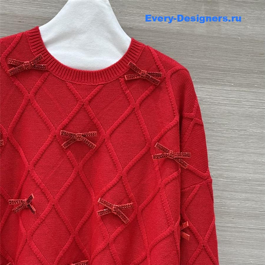 Va1e*ntin0 bow-embellished red cashmere sweater