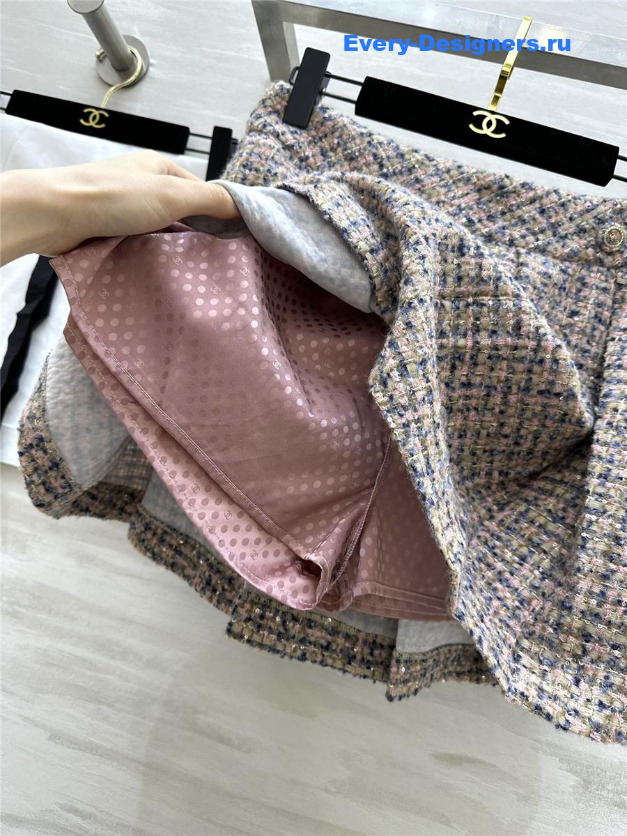 Ch**el wool-woven soft tweed pleated skirt