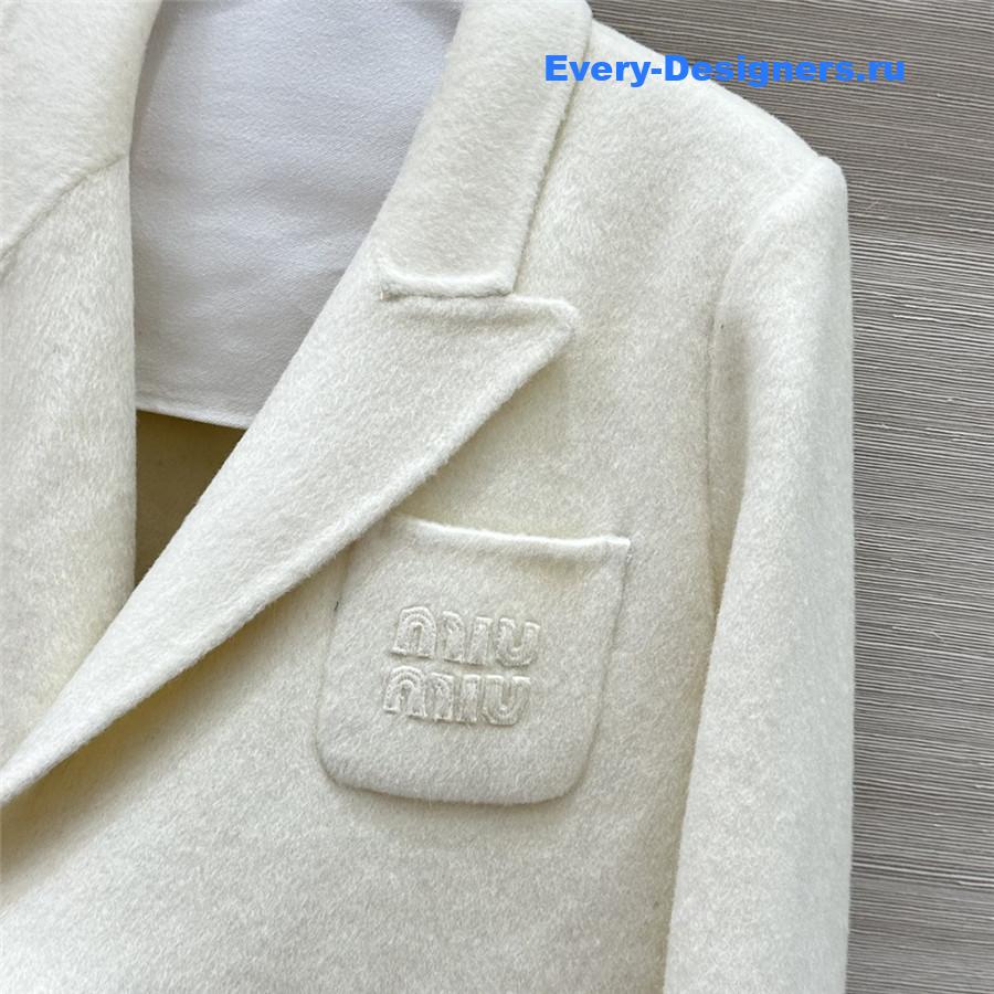 Miu Miu White Double-Breasted Wool Blazer
