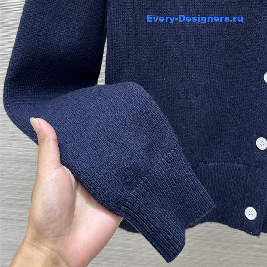 Miu Miu Logo-Intarsia Cashmere Cardigan in Navy