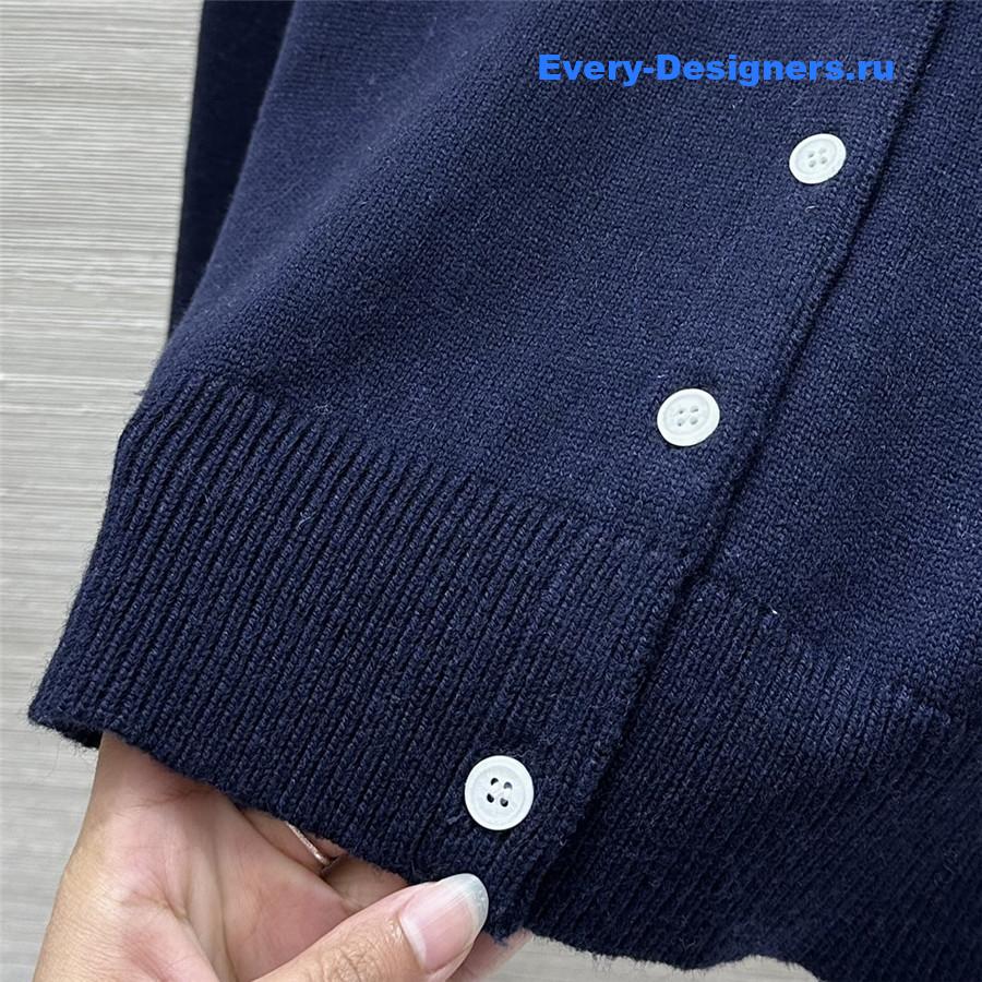 Miu Miu Logo-Intarsia Cashmere Cardigan in Navy